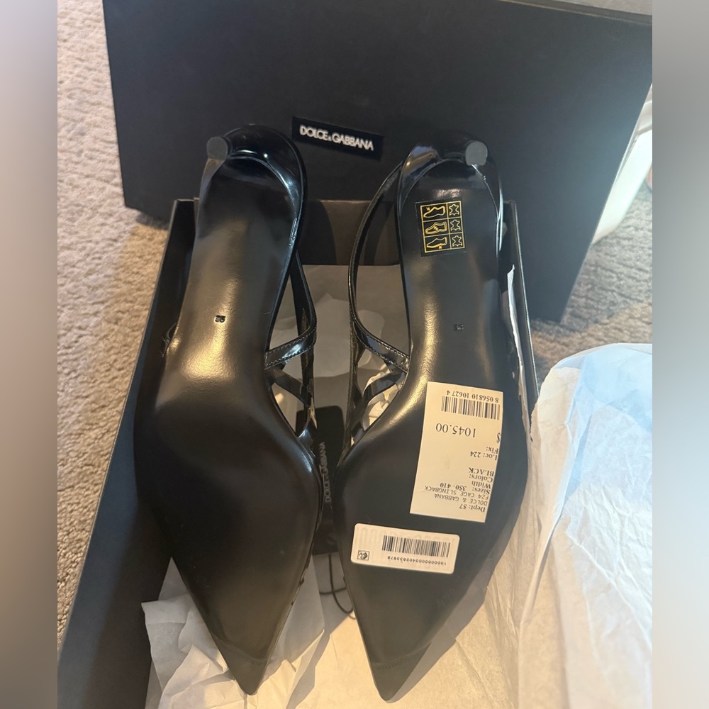 Dolce & Gabbana Lollo Slingback Pumps Black Leather Size 36 NIB - Picture 7 of 14